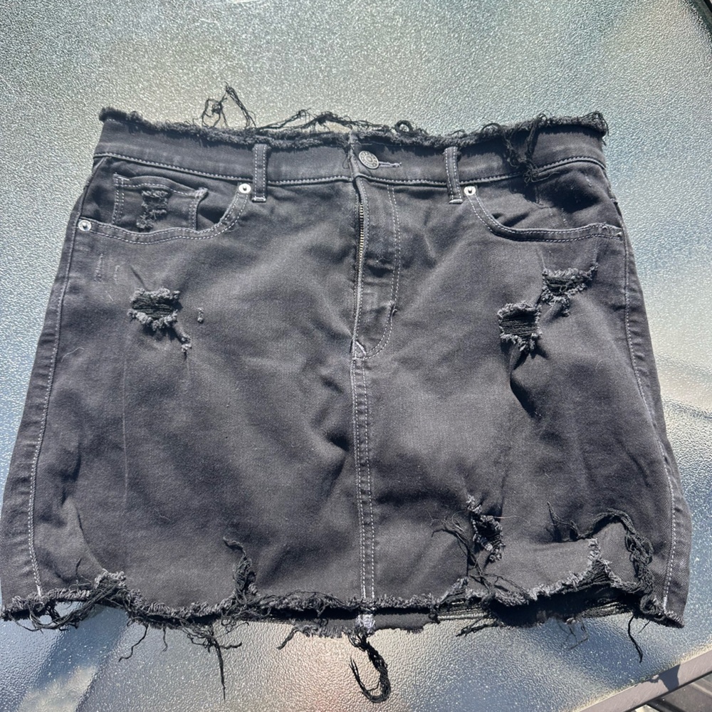 Express Hugh Waisted Distressed Black Denim Skirt